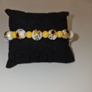 Yellow Sunflower Beaded Stretch Bracelet Handmade New